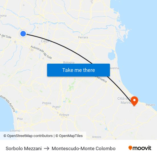 Sorbolo Mezzani to Montescudo-Monte Colombo map