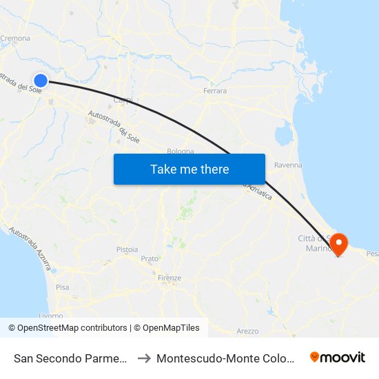 San Secondo Parmense to Montescudo-Monte Colombo map