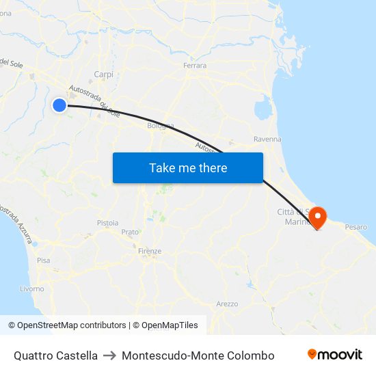 Quattro Castella to Montescudo-Monte Colombo map