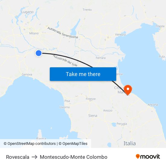 Rovescala to Montescudo-Monte Colombo map