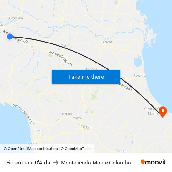 Fiorenzuola D'Arda to Montescudo-Monte Colombo map