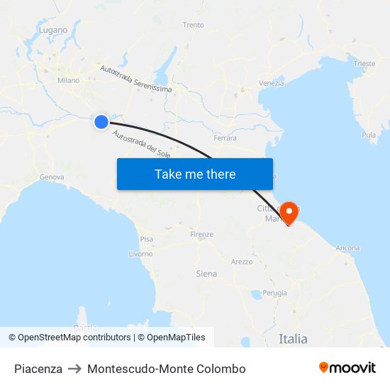 Piacenza to Montescudo-Monte Colombo map