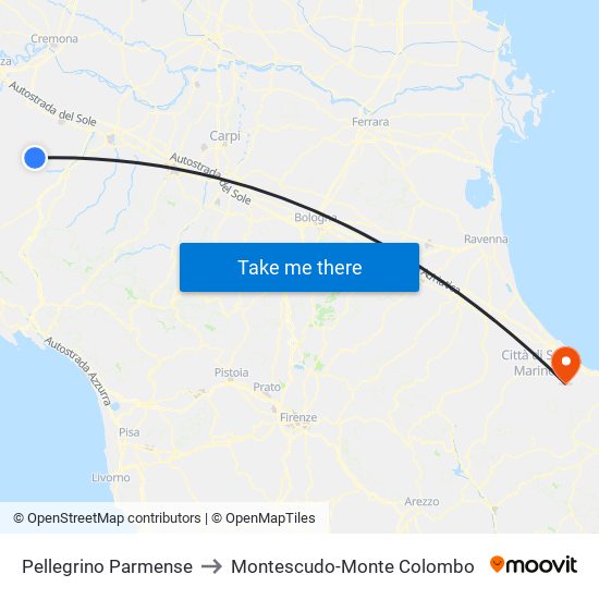 Pellegrino Parmense to Montescudo-Monte Colombo map