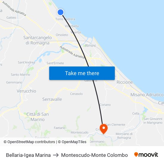 Bellaria-Igea Marina to Montescudo-Monte Colombo map