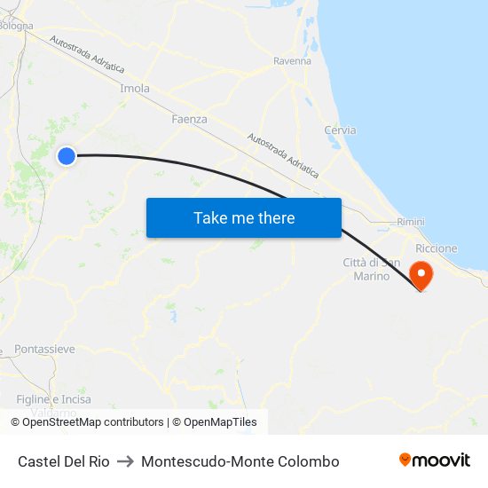 Castel Del Rio to Montescudo-Monte Colombo map