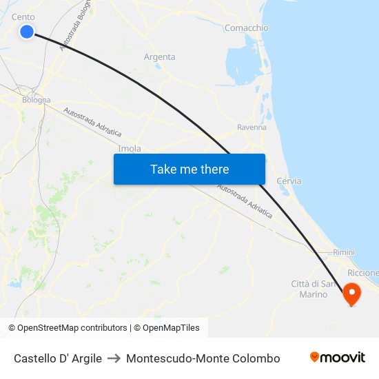 Castello D' Argile to Montescudo-Monte Colombo map