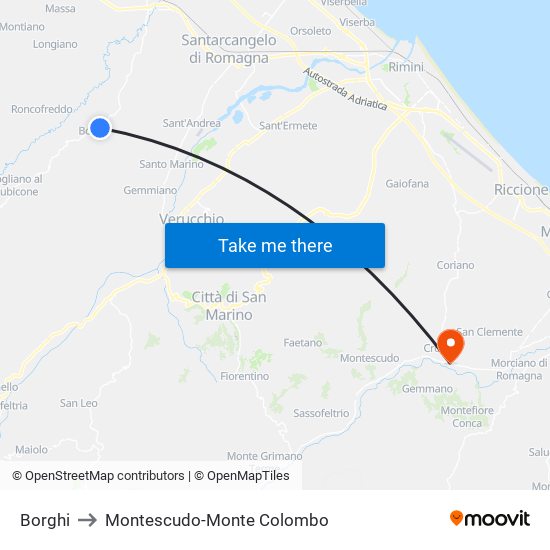 Borghi to Montescudo-Monte Colombo map