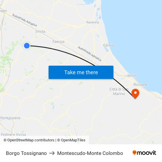 Borgo Tossignano to Montescudo-Monte Colombo map