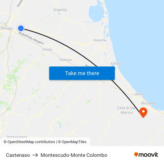 Castenaso to Montescudo-Monte Colombo map