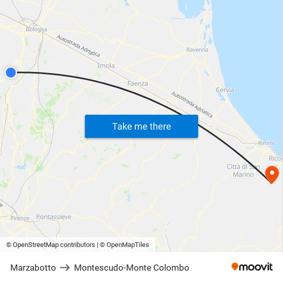 Marzabotto to Montescudo-Monte Colombo map