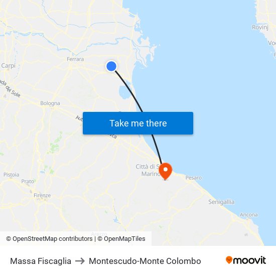 Massa Fiscaglia to Montescudo-Monte Colombo map