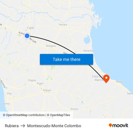 Rubiera to Montescudo-Monte Colombo map