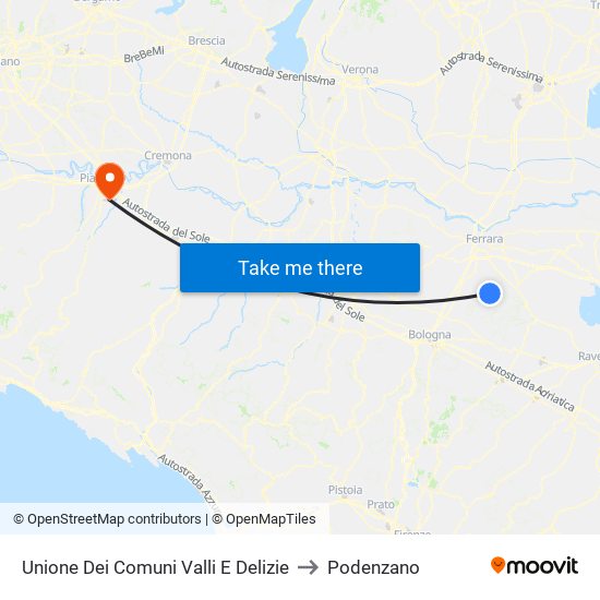 Unione Dei Comuni Valli E Delizie to Podenzano map