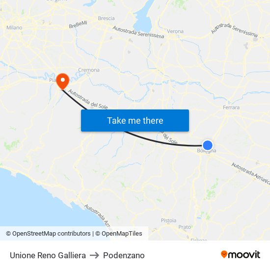 Unione Reno Galliera to Podenzano map