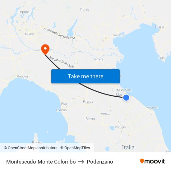 Montescudo-Monte Colombo to Podenzano map