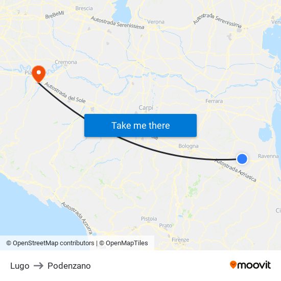 Lugo to Podenzano map
