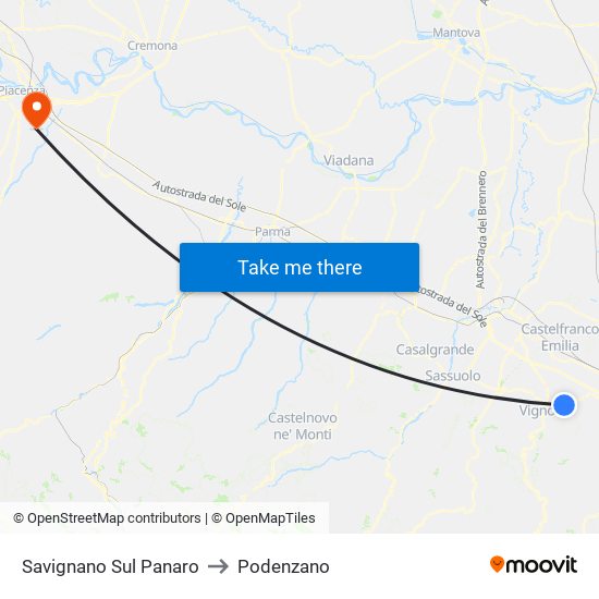 Savignano Sul Panaro to Podenzano map