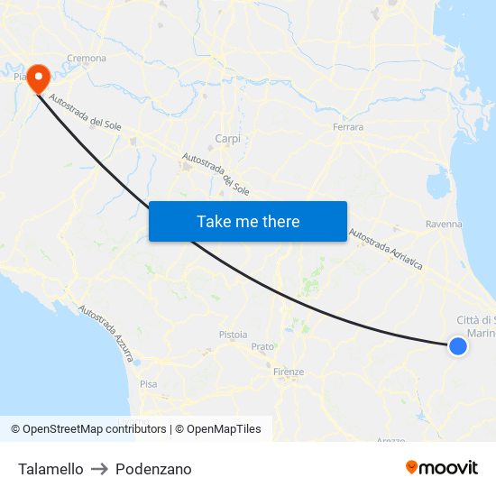 Talamello to Podenzano map