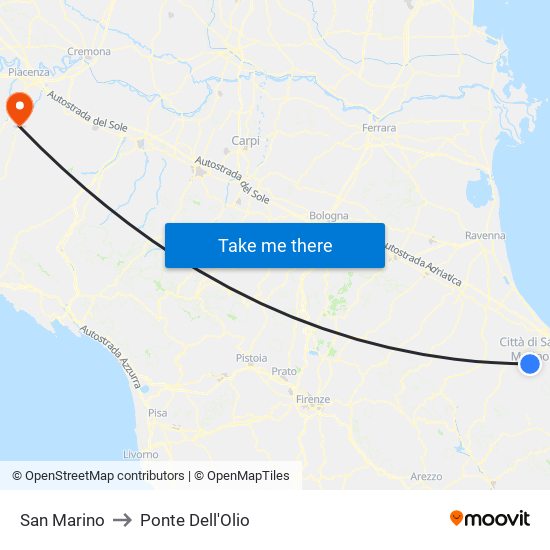 San Marino to Ponte Dell'Olio map