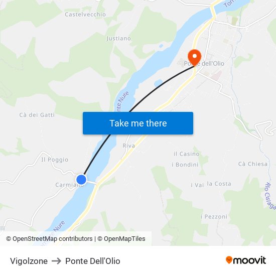 Vigolzone to Ponte Dell'Olio map