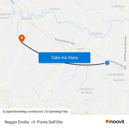 Reggio Emilia to Ponte Dell'Olio map