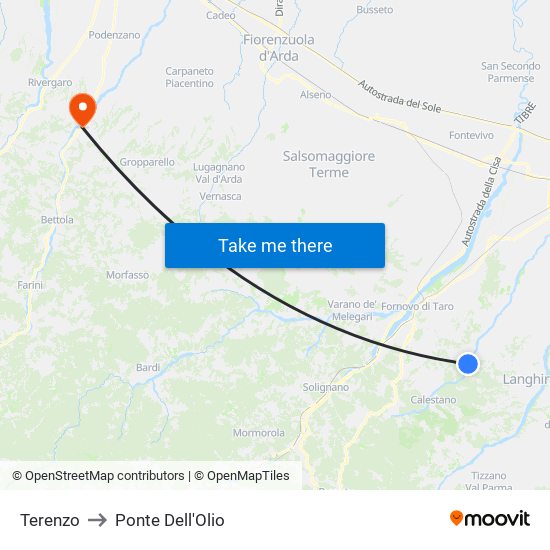 Terenzo to Ponte Dell'Olio map