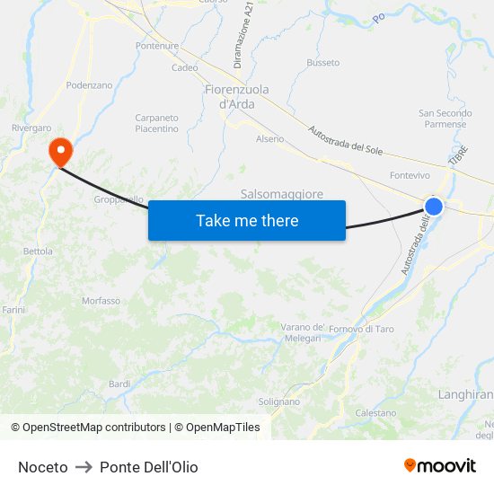 Noceto to Ponte Dell'Olio map