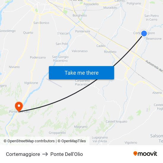 Cortemaggiore to Ponte Dell'Olio map