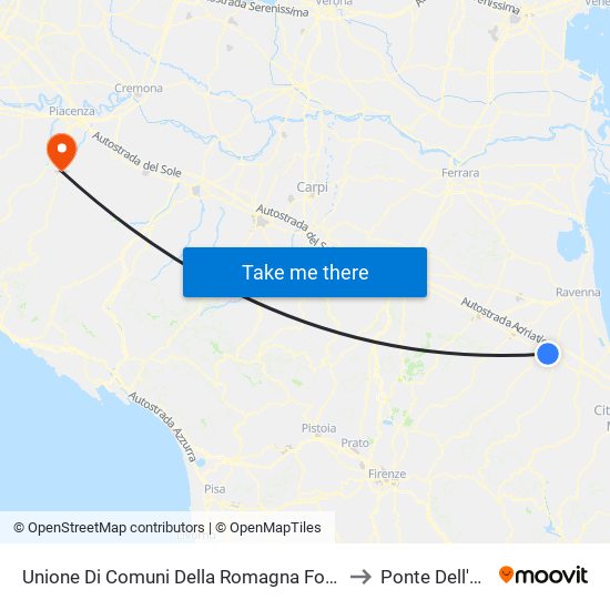 Unione Di Comuni Della Romagna Forlivese to Ponte Dell'Olio map