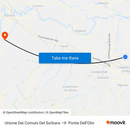 Unione Dei Comuni Del Sorbara to Ponte Dell'Olio map