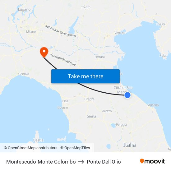 Montescudo-Monte Colombo to Ponte Dell'Olio map