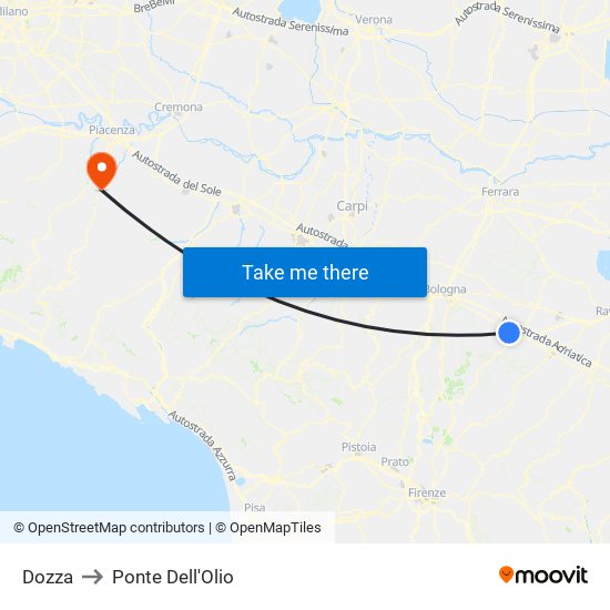 Dozza to Ponte Dell'Olio map