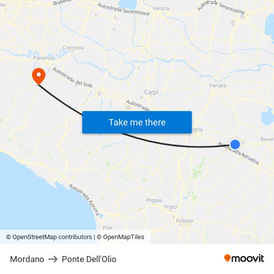 Mordano to Ponte Dell'Olio map