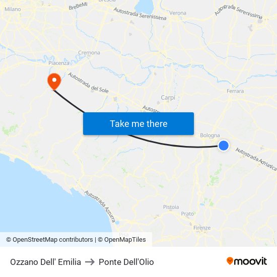 Ozzano Dell' Emilia to Ponte Dell'Olio map
