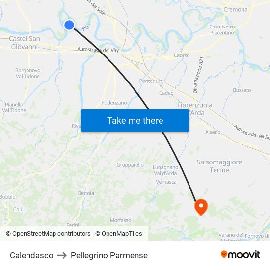 Calendasco to Pellegrino Parmense map