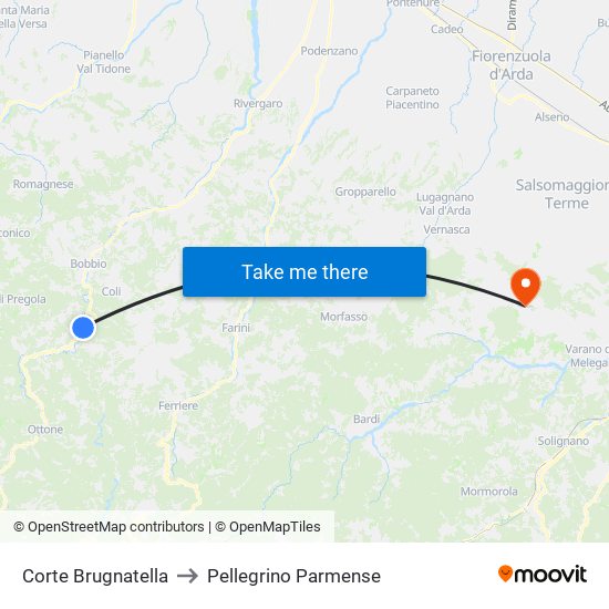 Corte Brugnatella to Pellegrino Parmense map