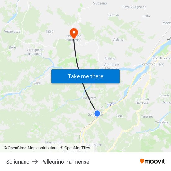 Solignano to Pellegrino Parmense map