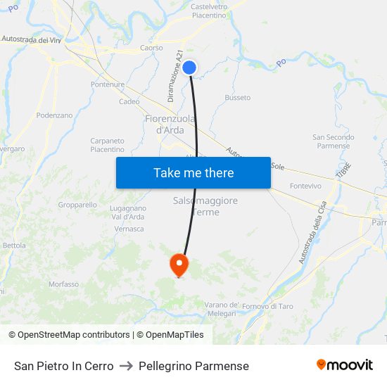 San Pietro In Cerro to Pellegrino Parmense map