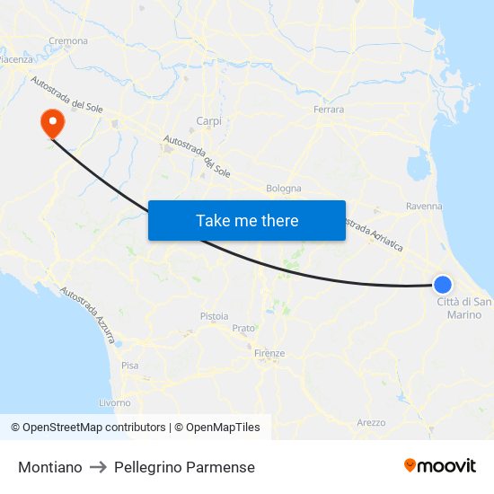 Montiano to Pellegrino Parmense map