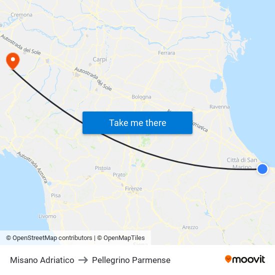 Misano Adriatico to Pellegrino Parmense map