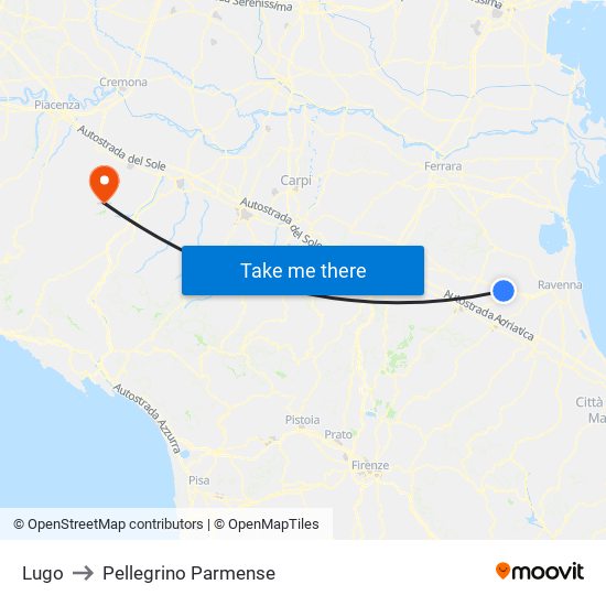 Lugo to Pellegrino Parmense map
