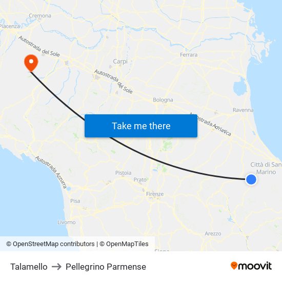 Talamello to Pellegrino Parmense map