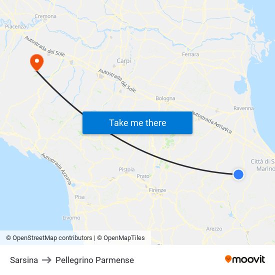 Sarsina to Pellegrino Parmense map