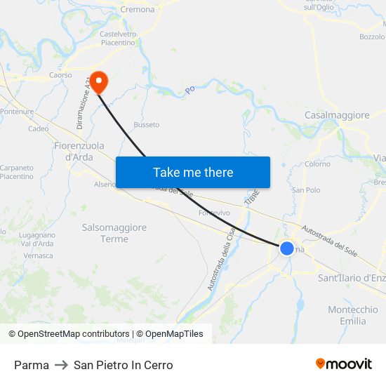 Parma to San Pietro In Cerro map