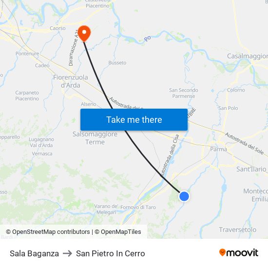 Sala Baganza to San Pietro In Cerro map