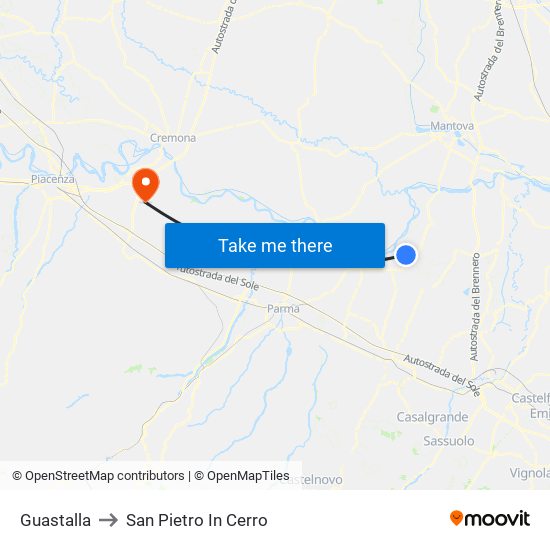 Guastalla to San Pietro In Cerro map