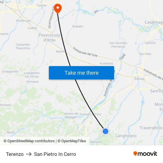 Terenzo to San Pietro In Cerro map