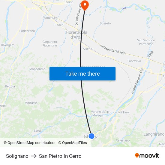 Solignano to San Pietro In Cerro map
