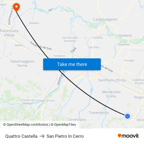 Quattro Castella to San Pietro In Cerro map