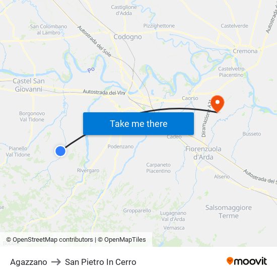 Agazzano to San Pietro In Cerro map